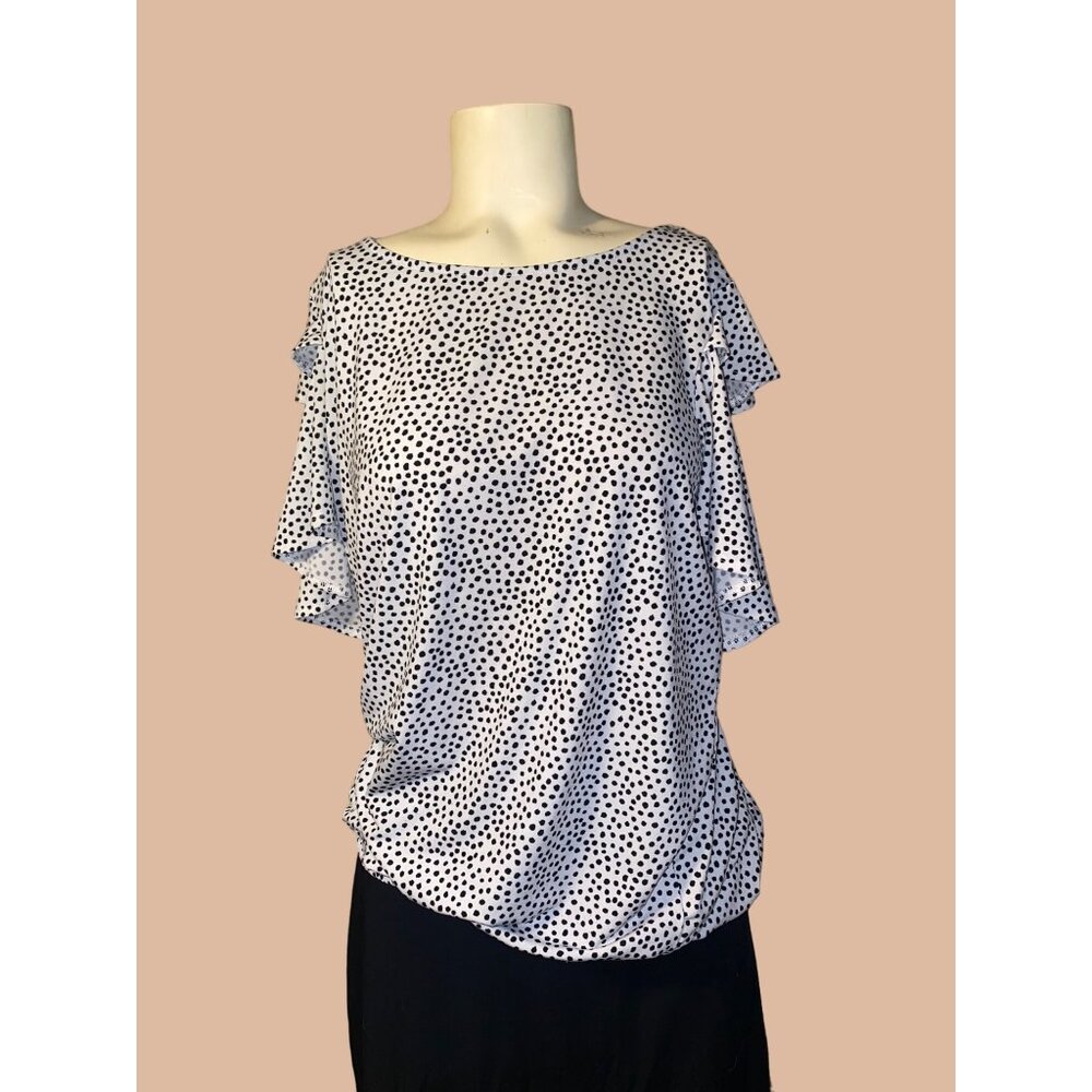 Avon Womens Polka Dot Flutter Sleeve Top M